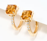 Effy 14K Yellow Gold Showstopper Square Citrine & Diamond Hoop Earrings,